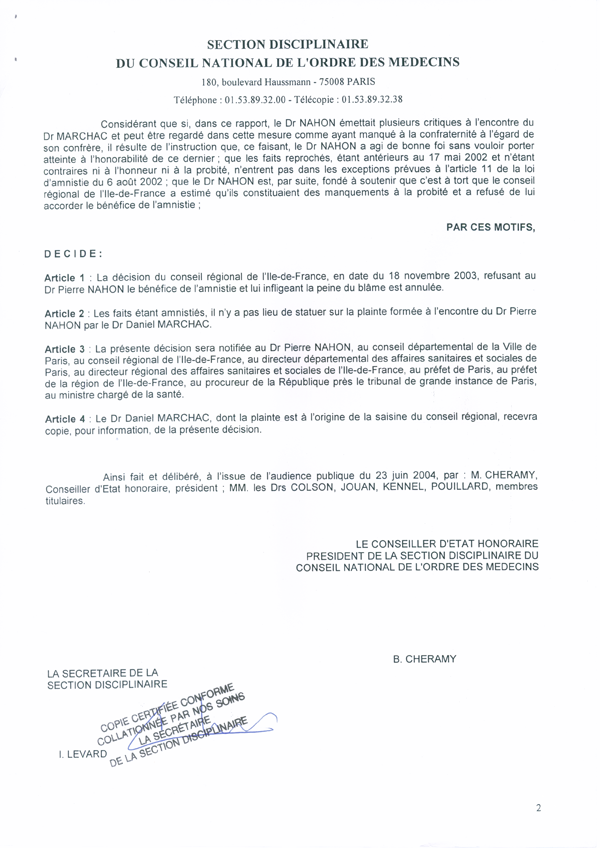 décision du conseil national de l'ordre des médecins